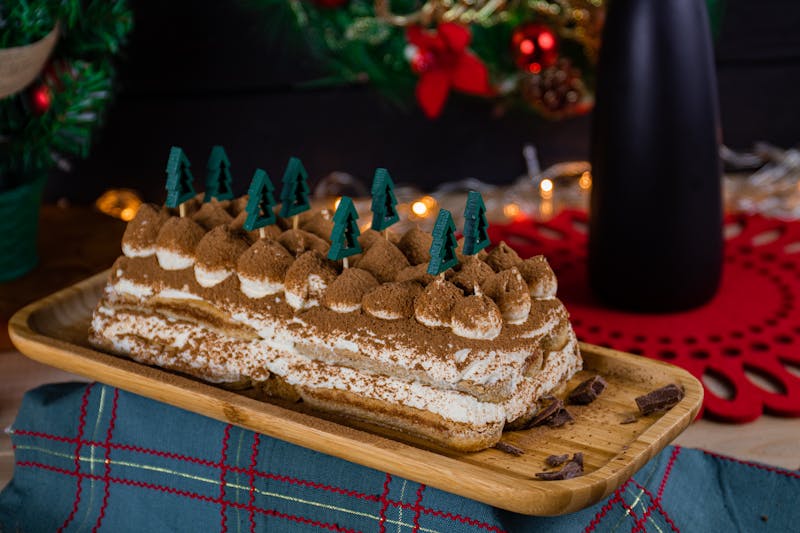 Classic Italian tiramisu dusted with cocoa powder