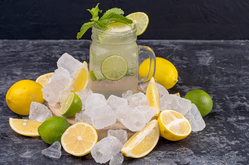Fresh squeezed lemonade with mint and ice
